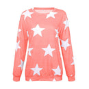 Fashion Color Blocking Stars Print Women Long Sleeves Round Neck T-shirt