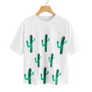 Fashion All Season Wear Women Top Cute Cactus Printed Short Sleeves T-shirt