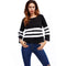 New Arrival Women White And Black Stripes Pattern Long Sleeves Loose T-shirt