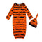 2 Pcs Set Cotton Baby Halloween Pumpkin Stripes Printed Long Sleeves Sleeping Bag With Hat