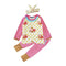 3 Pcs Set Baby Girl Christmas Cotton Pink Printed Long Sleeves Top And Pants And Bowknot Headband