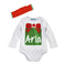 2 Pcs Set Baby Girl Christmas Cotton Red Bowknot Printed Long Sleeves Bodysuit With Headband