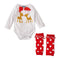 Christmas Baby Girl Cotton Long Sleeves Gold Elk Printed Bodysuit Set With Red Dot Leggings