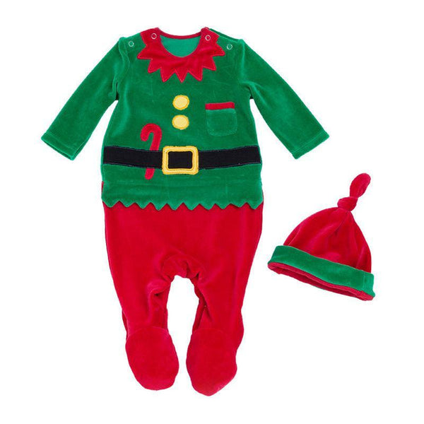 2 Pcs Set Baby Unisex Christmas Thickened Santa Claus Pattern Long Sleeves Romper With Hat