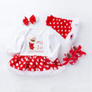 4 Pcs Set Baby Girl Christmas Red Dot Printed Long Sleeves Tutu bodysuit