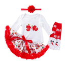 4 Pcs Set Christmas Baby Girl Long Sleeves Bodysuit And Santa Claus Printed Tutu Skirt