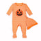 2 Pcs Set Baby Unisex Halloween Cotton Orange Stripes Pumpkin Printed Romper With Hat
