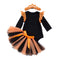 3 Pcs Set Halloween Baby Girl Black Cotton Bodysuit And Color Blocking Tutu Skirt