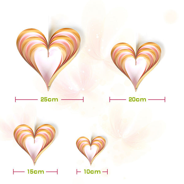 4Pcs Romantic 3D Tridimensional Heart String Button Hanging Decoration Set  For Wedding Party