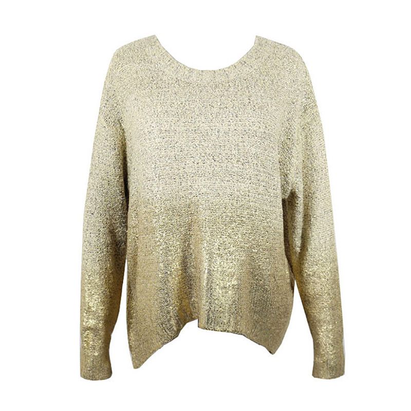 Fashion Unique Gilding Process Women Loose Size Knitted Pullover Sweater