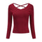 Women Unique Design Sexy Backless V Neck Solid Color Bottoming Sweater