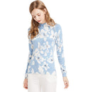 Fashion Half Turtle Neck Pattern Freshing Blue Color Floral Printed Women Slim Sweater