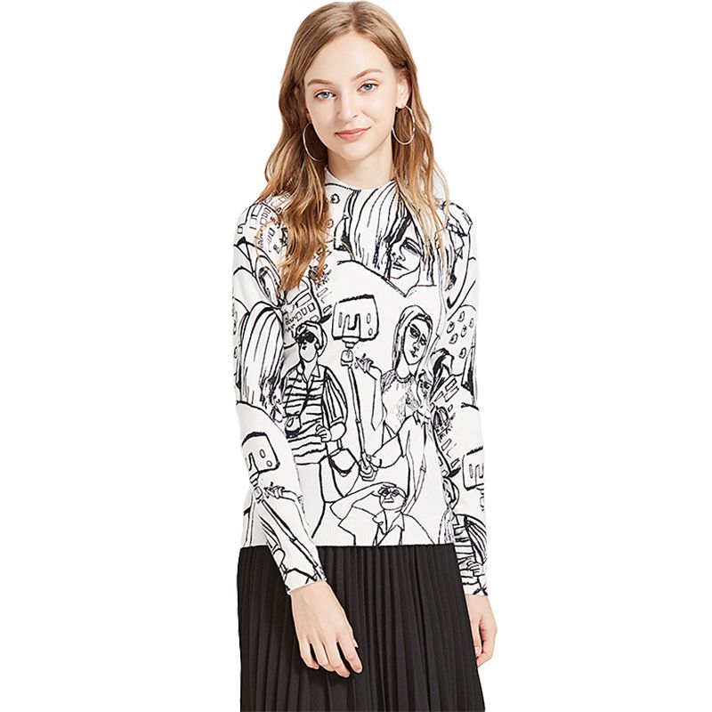 Creative Abstract Painting Print Fashion Lady Pullover Long Sleeves Warm Sweater