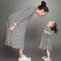 Family Matching Outfits Mom Daughter Cotton Five Colors Available Long Sleeve Pockets Nautical Stripe Dress