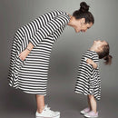 Family Matching Outfits Mom Daughter Cotton Five Colors Available Long Sleeve Pockets Nautical Stripe Dress