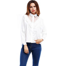 Elegant Women Classic Solid Color Long Sleeves Single Breasted Flouncing Blouse