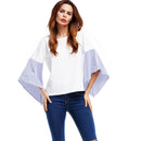 Creative Patchwork Flare Medium Sleeves Modern Lady Casual Blouse