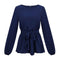 Office Lady Elegant Style Solid Color Chiffon Loose Lantern Long Sleeves Blouse