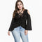 Fashion Lady Sexy Cool Shoulder Design Lace Patchwork  Flare Sleeves Blouse