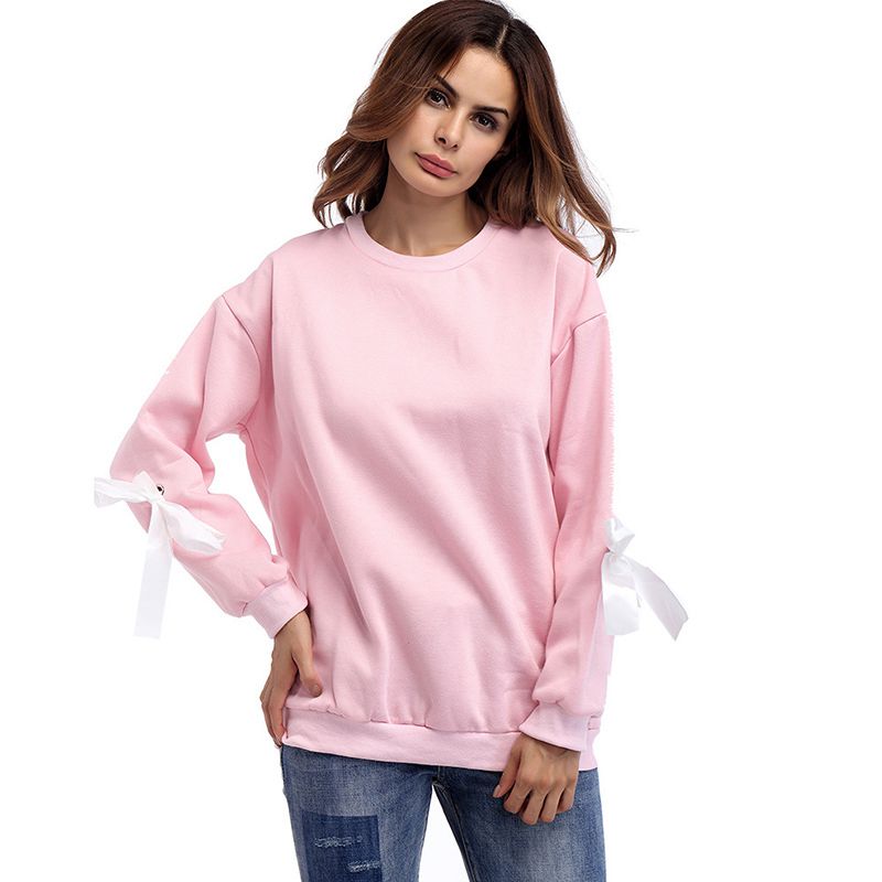 Hot Sale Casual Young Lady Street Style Loose Pattern Solid Color Long Length Sweatshirt