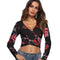 Elegant Women Casual Style Classic Floral Print V Neck Long Sleeves Crop Top