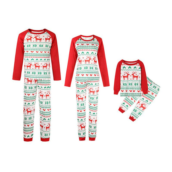 New Arrived Cotton Color Blocking Elk Printed Nightwear Set Christmas Matching Family Outfits