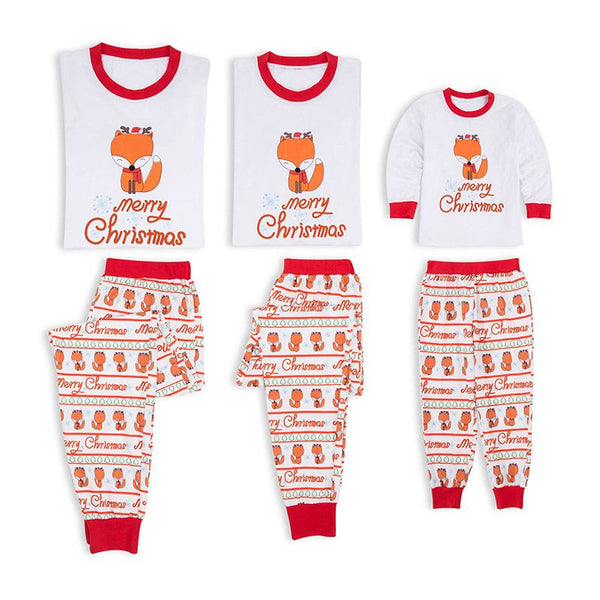 Cotton Pajamas Red Fox Printed Long Sleeves Set Christmas Matching Family Outfits