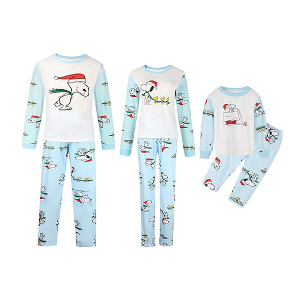 Cotton Matching Family Outfits Christmas Snoopy Printed Long Sleeves Pajamas Set