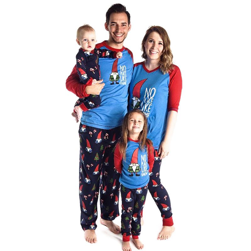 New Arrived Cotton Sleepwear Set Color Blocking Santa Claus Printed Matching Family Outfits