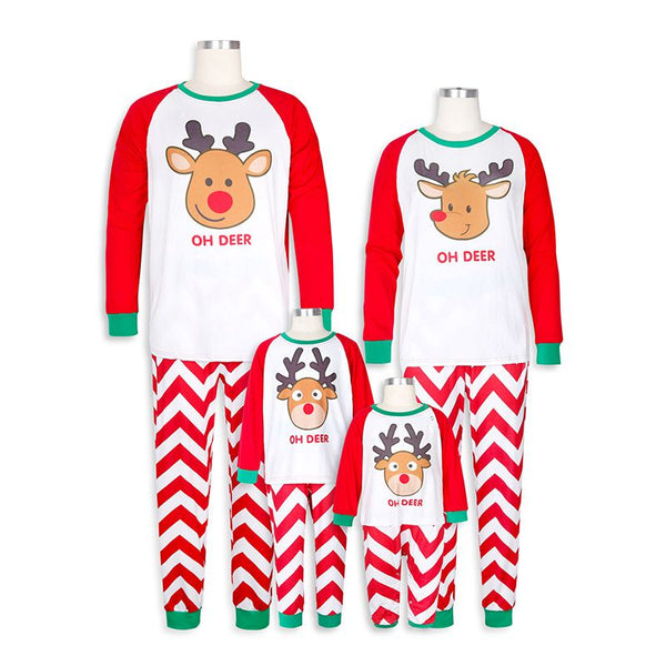 Christmas Matching Family Outfits Cotton Elk Printed Long Sleeves Pajamas Set