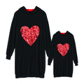 Fashion Style Mom Daughter Cotton Sequins Heart Printed Long Sleeves Hoodies Matching Family Outfits