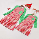 Matching Family Outfits Mom Daughter Color Blocking Stripes Printed Christmas Dress