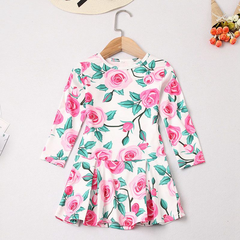 Fresh Flower Printed Long Sleeves Cotton Dress Mom Daughter Matching Family Outfits