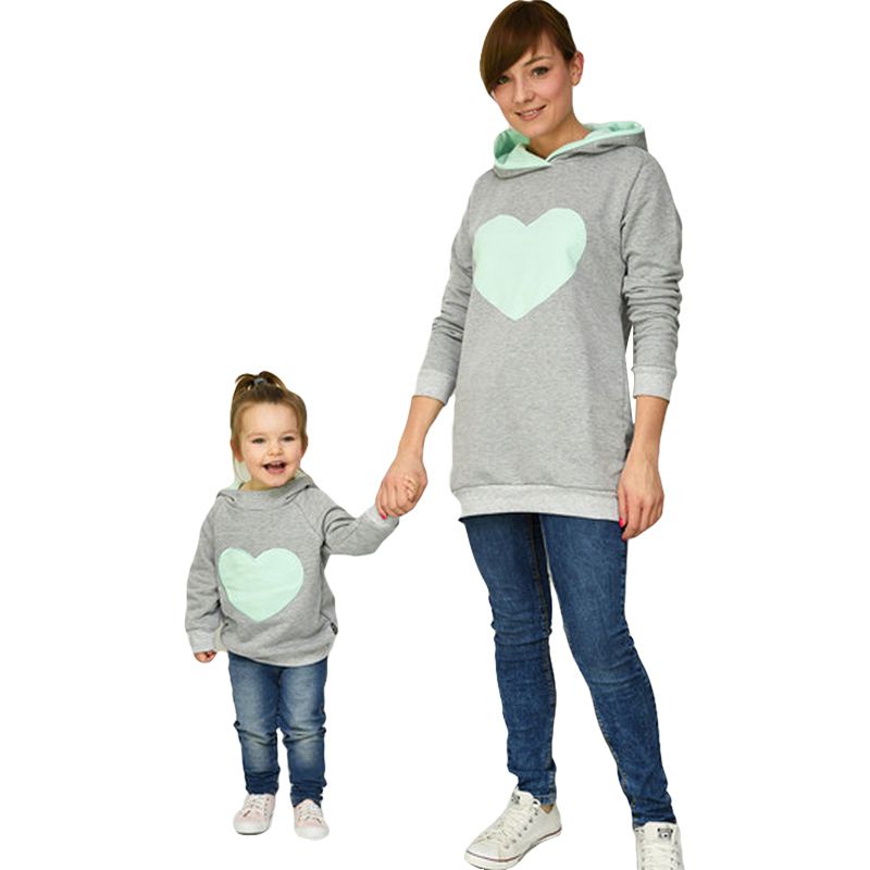 New Arrived Cotton Heart Printed Matching Family Outfits Hoodies With Hat
