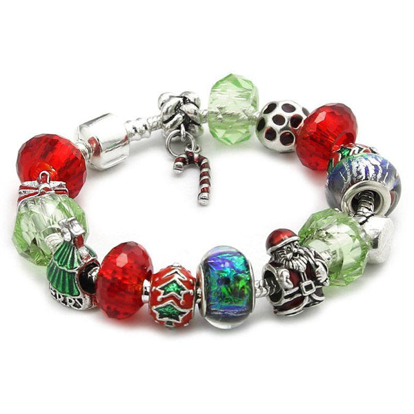 Creative DIY Alloy Santa Claus Xmas Tree Shape Crystal Beads Charm Bracelets