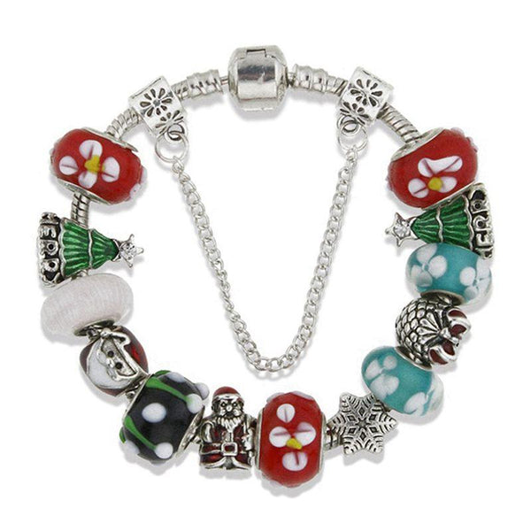 Creative Christmas Gift Women Alloy Snowflake Xmas Tree Shape Beads Pretty Charm Bracelets