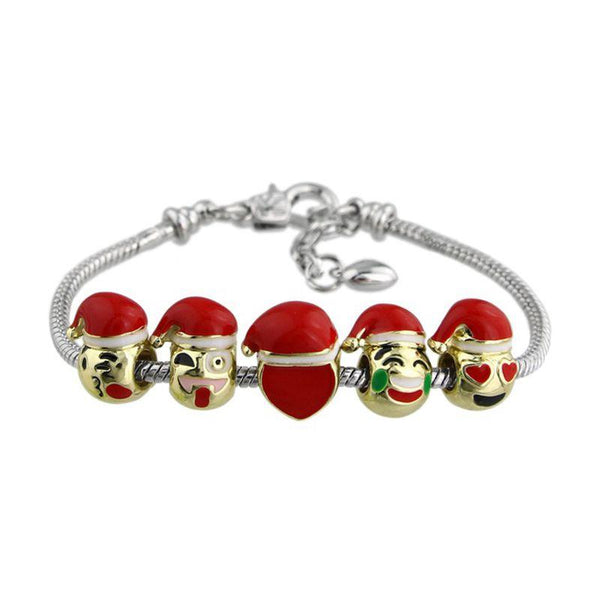 Christmas Women Alloy Funny Santa Claus Beads Vintage Fine Charm Bracelets