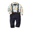 3 Pcs Set Toddler Boy Cotton Dinosaur Printed Long Sleeves Tops And Pants With Suspender