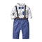 Clothing Set Toddler Boys Cotton Bow-tie Sky Printed Shirts And Navy Blue Pants With Suspender