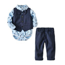 4 Pcs Set Little Gentlemen Cotton Boat Printed Bodysuit And Blue Vest And Pants with bowtie