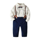 Baby Boys Clothing Set Cotton White Shirts And Navy Blue Pants With Suspender