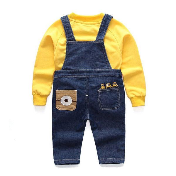 Fashion Baby Boys Cotton Yellow Long Sleeves Tops And Denim Overalls Set