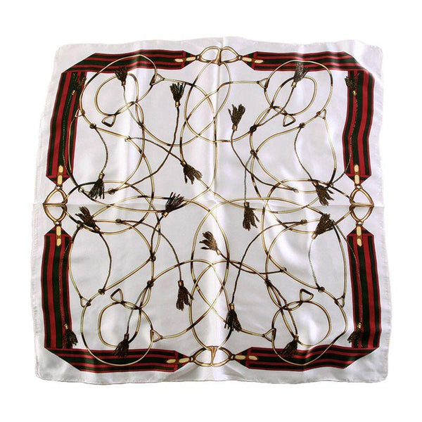 Women Fashion Color Blocking Design Classic Tassels Print Square Silk Scarf