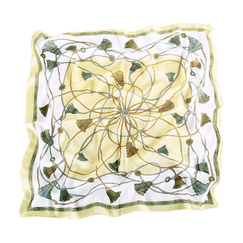 New Arrival Women Chic Style Unique Tassels Print Silk-like Square Scarf