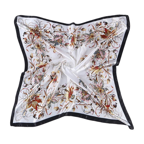 Fashion Women Bright Color Lily Flower Print High Quality Satin Square Scarf