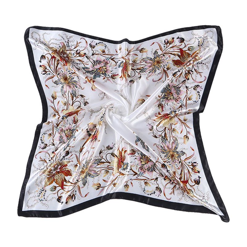 Fashion Women Bright Color Lily Flower Print High Quality Satin Square Scarf
