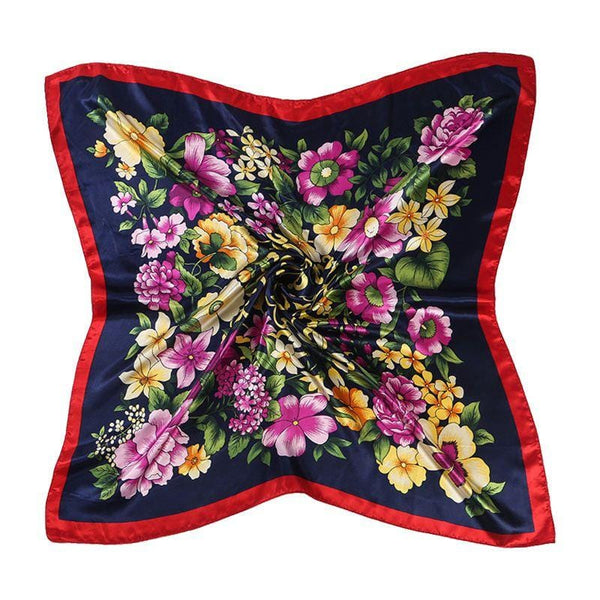 Women Fashion Multicolor Flowers Printed Elegant Style Square Scarf