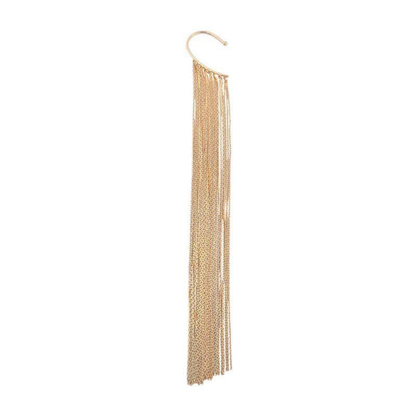 Women Unique Single Piece Exaggerated Long Length Golden Alloy Tassel Earring