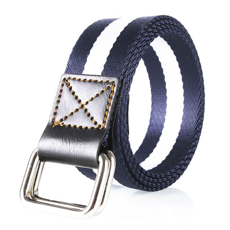 Men Gift Accessory Fashion Double Square Buckles Casual Stripes Pattern Belt
