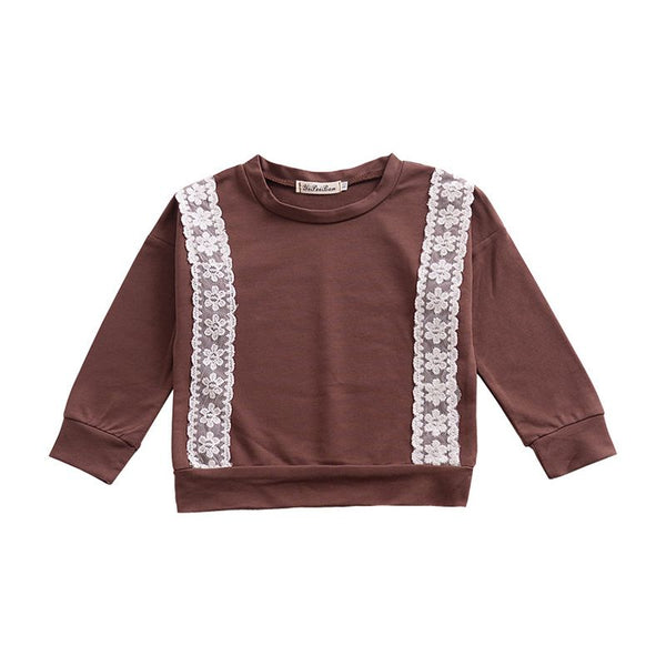 Baby Girls Cotton Solid Color Lace Design Long Sleeves Cute Tops